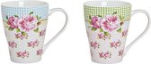 Mok - Beker - 300ml. - 11cm - Roos - 3 stuks - 2x met blauwe ruit en 1x met groene ruit bovenin