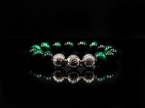 Foto: Edelsteen armband groene tijgeroog 12mm 925 sterling zilver natuursteen armband valentijn cadeautje voor hem heren armband kralen cadeau voor man infinitybeads nl