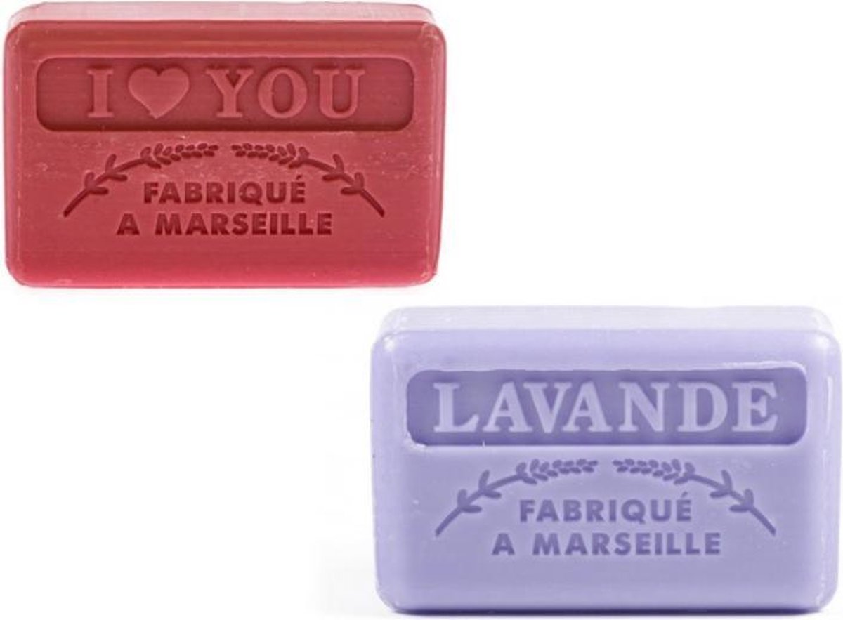 Goedkoopste Zeep set savon de marseille valentijn cadeau I love you Lavendel 2x125 gr.