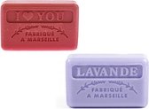 Zeep set savon de marseille valentijn cadeau I love you + Lavendel 2x125 gr.