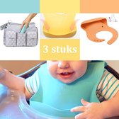 Siliconen Slabbetje met Opvangbakje 3 Stuks - Zacht en comfortabele baby slab - Verstelbaar - BPA-vrij - Blauw geel en oranje set