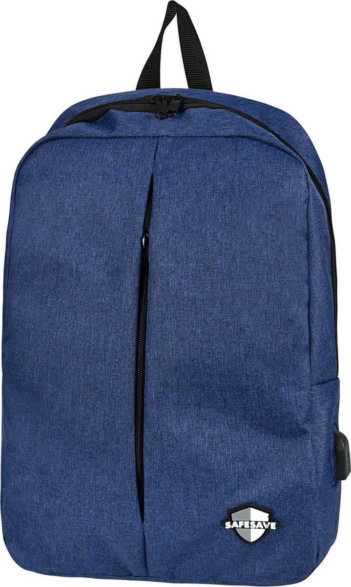 SafeSave rugtas – Waterafstotende schooltas met laptop vak en usb aansluiting – schoudertas – 15.6 inch – Donker blauw