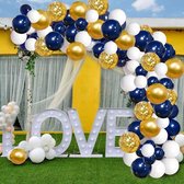 Baloba® BallonnenBoog Goud, Wit & Blauw - Feest Versiering met Papieren Confetti Ballonnen - Verjaardag Bruiloft Versiering - 120 Helium Ballonnen