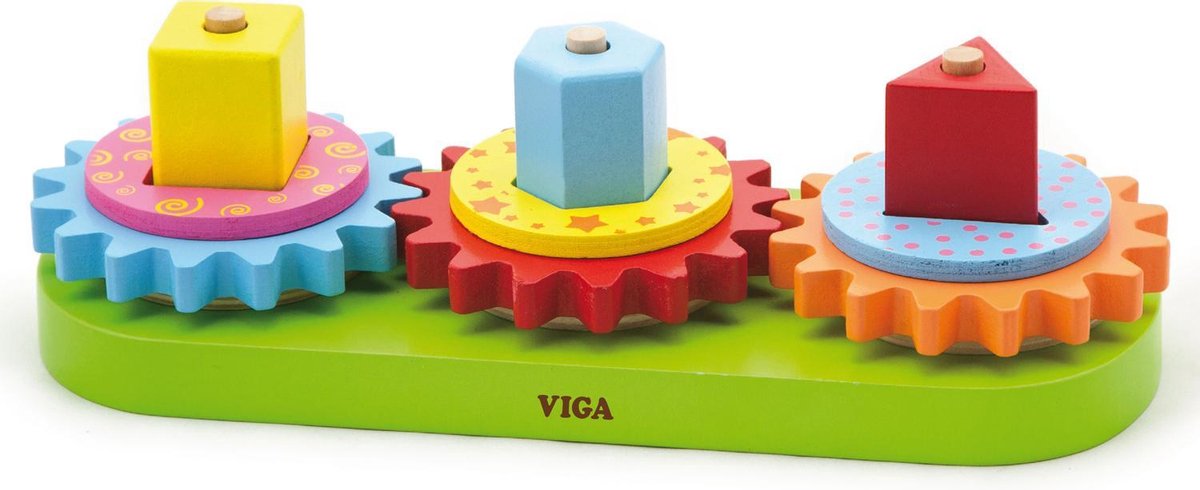 Viga Toys Educatief Spel Motoriekpuzzel - Geometische Vormen en Tandwielen