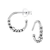 Joy|S - Zilveren Bali oorringen stud - twist met bal - 14 mm - geoxideerd