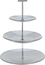 Etagère van glas, drie-laags, zilver, 25 cm doorsnnede, 35 cm hoog