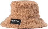 Ellastiek - teddy Bucket hat bruin en panterprint - dubbelzijdig draagbaar vissershoedje - warme hoed-  handmade in Amsterdam