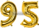 95 Jaar Folie Ballonnen Goud - Happy Birthday - Foil Balloon - Versiering - Verjaardag - Man / Vrouw - Feest - Inclusief Opblaas Stokje & Clip - XXL - 115 cm