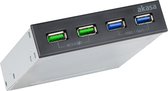 Akasa 3.5" inch PC bay 4-poorts USB-oplaadpaneel met 2 Quick Charge 3.0 en 2 USB 3.1 Gen 1-poorten