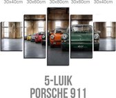 Allernieuwste Canvas Schilderij 5-luik Porsche 911 Classic - Autosport - kleur - 5-luik 80 x 150 cm