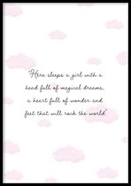 Poster Here Sleeps A Girls - 30x40 cm Met Fotolijst - Kinder Poster - Ingelijst - WALLLL