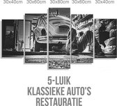 Allernieuwste Canvas Schilderij 5-luik Classic Auto Restauratie - Sport - Garage - Poster - 80 x 150 cm - Zwart Wit