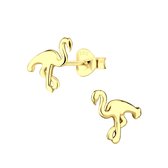 Joy|S - Zilveren Flamingo oorbellen - vogel - 14k goudplating