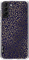 Casetastic Samsung Galaxy S21 Plus 4G/5G Hoesje - Softcover Hoesje met Design - Berry Branches Navy Gold Print