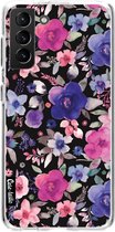 Casetastic Samsung Galaxy S21 Plus 4G/5G Hoesje - Softcover Hoesje met Design - Flowers Blue Purple Print