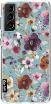 Casetastic Samsung Galaxy S21 Plus 4G/5G Hoesje - Softcover Hoesje met Design - Flowers Soft Blue Print