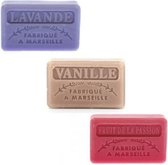 Soap bar set - zeep savon de marseille Vanille, Lavendel, Passievrucht 3x60 gr