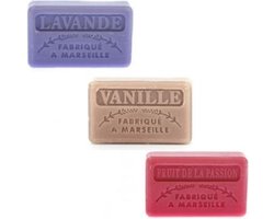Soap bar set - zeep savon de marseille Vanille, Lavendel, Passievrucht 3x60 gr