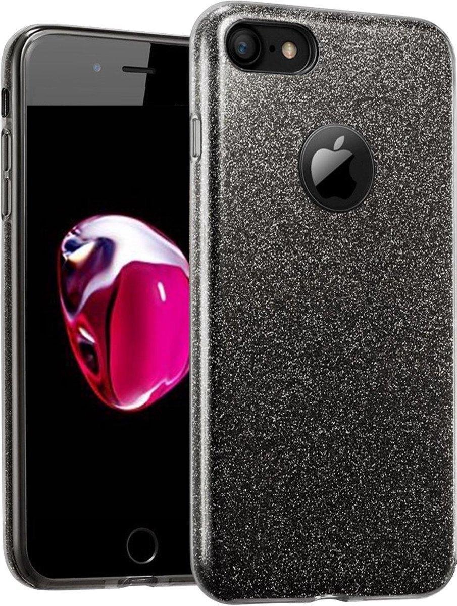 Geschikt voor Apple iPhone 7 - 8 Backcover - Zwart - Glitter Bling Bling - TPU case