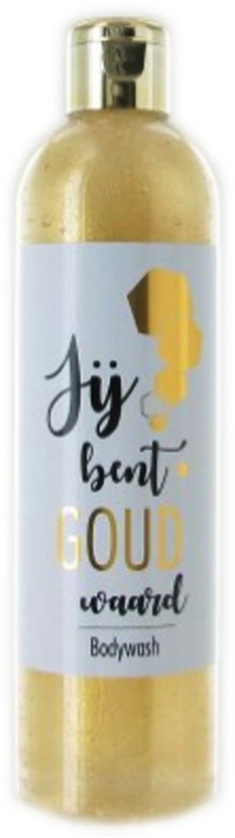 Bodywash - Douchegel fles met gouden flip-dop met tekst: Jij bent goud waard