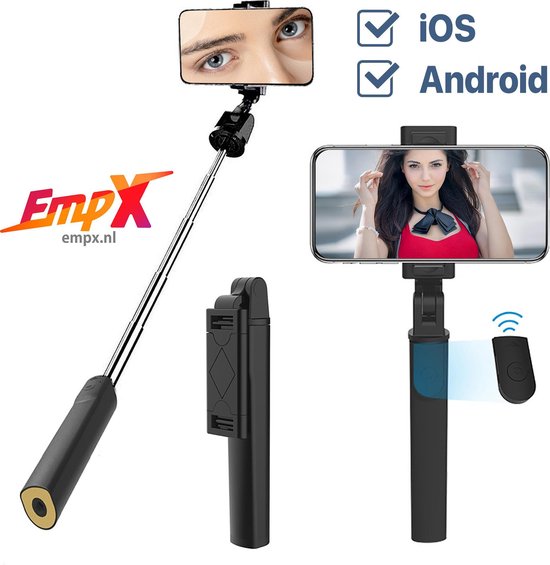 Selfie Stick met Bluetooth afstandsbediening| Tiktak SelfieStick - Bluetooth | Uitschuifbare afstandsbediening | 245Â° Roteerbaar | 7cm tot 10cm smartphones | draadloos