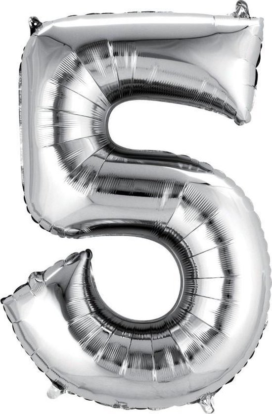 Helium ballon - Cijfer ballon - Nummer 5 - 5 jaar - Verjaardag - Zilver - Zilveren ballon - 80cm