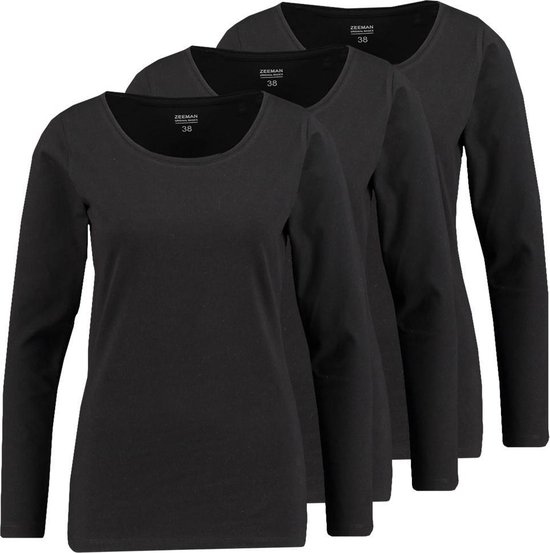 Zeeman dames T-shirt lange mouw - zwart - maat 48 - 3 stuks | bol.com