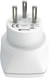 Witte SKROSS reisadapter met drie metalen pinnen voor Israël, met CE-markering.