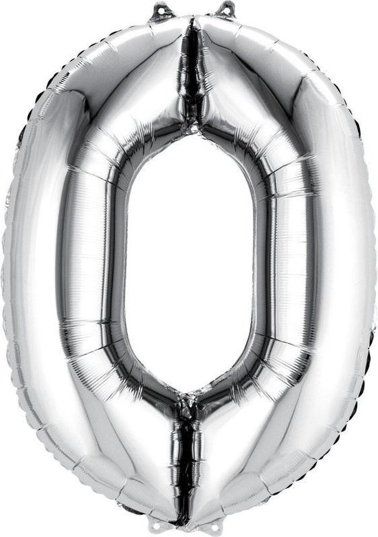 Helium ballon - Cijfer ballon - Nummer 0 - 0 jaar - Verjaardag - Zilver - Zilveren ballon - 80cm