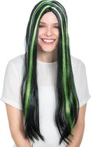 dressforfun - pruik vampier lang haar zwart/groen - verkleedkleding kostuum halloween verkleden feestkleding carnavalskleding carnaval feestkledij partykleding - 300733