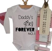Baby Rompertje met tekst meisje tekst papa Daddy’s Girl Forever no. 1 | Lange mouw | wit | maat 62-68