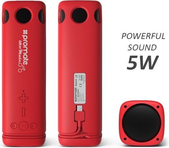 Promate Bikermate - Powerbank + Bluetooth Luidspreker + LED Lamp (Rood) — afbeelding 5