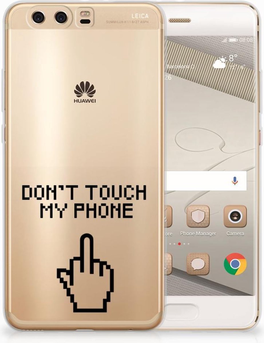 Huawei P10 Plus Silicone-hoesje Finger Don't Touch My Phone