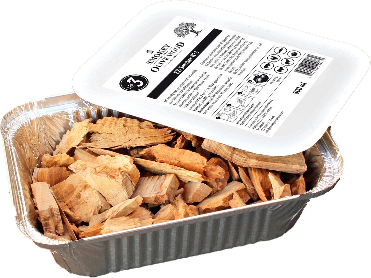 Smokey olive Wood - Houtsnippers - 800ml - Olijfhout - grote Chips ø 2cm-3cm - Smokey Olive Wood