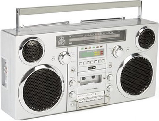 GPO BROOKLYNSIL - Ghettoblaster Brooklyn, jaren '80, bluetooth, CD, cassette, USB, zilver