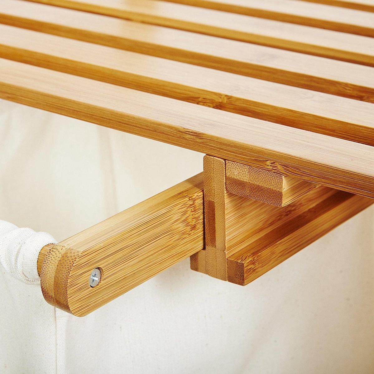 Lumaland Wasmand van bamboe met uittrekbare waszak, onderhoudsvriendelijk materiaal, bestand tegen vocht en gemakkelijk afwasbaar, 73 h x 33 cm (h x b x d