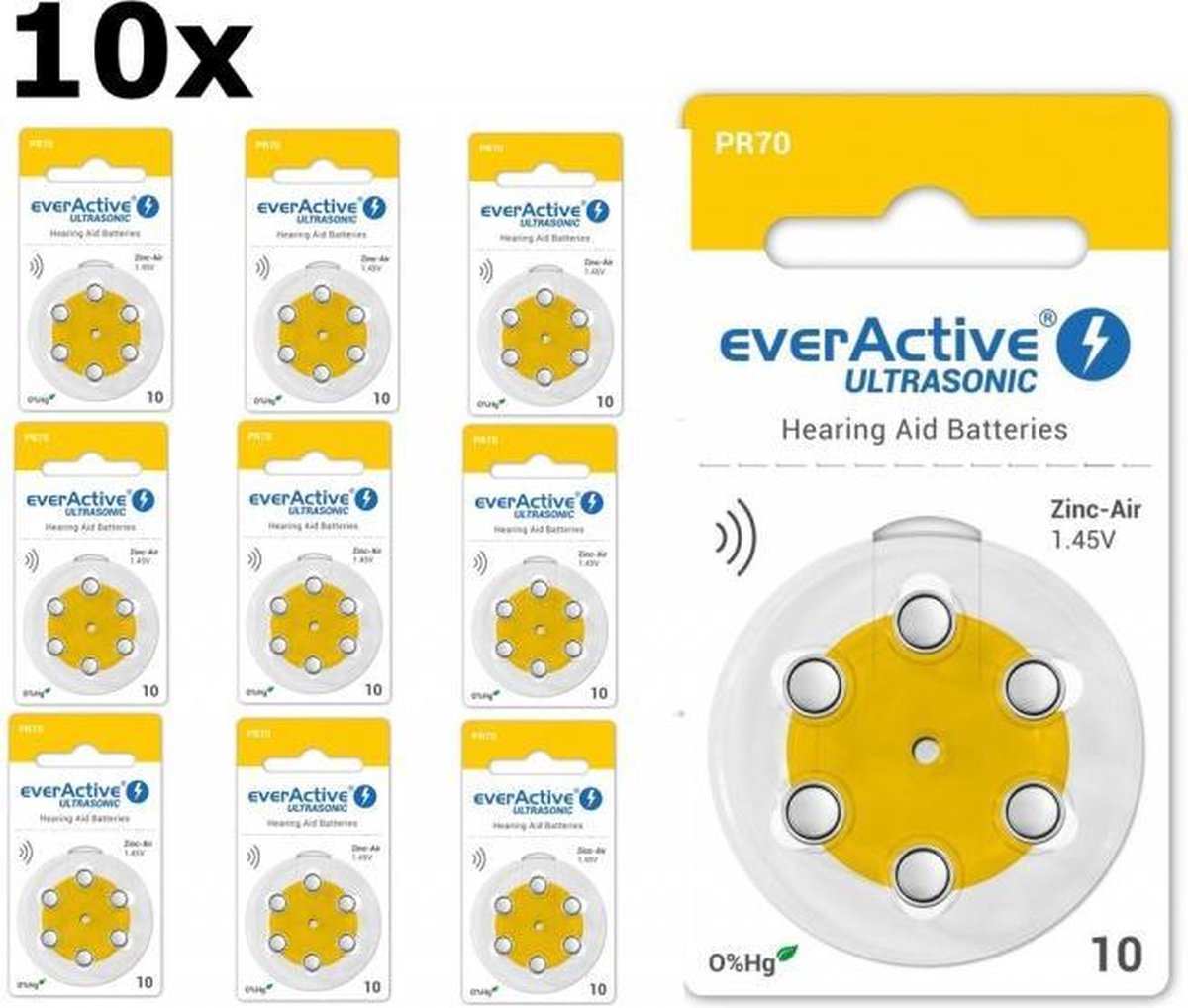 60 Stuks (10 Blister a 6st) everActive ULTRASONIC 10 1,45V Gehoorapparaat batterijen