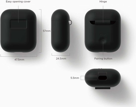 Silicone Case Geschikt voor Apple AirPods - Zwart - Merkloos