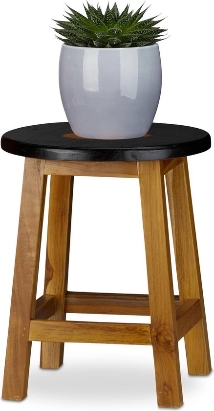 Deense marmeren houten plantenkruk | vintage webshop | de dikke deen