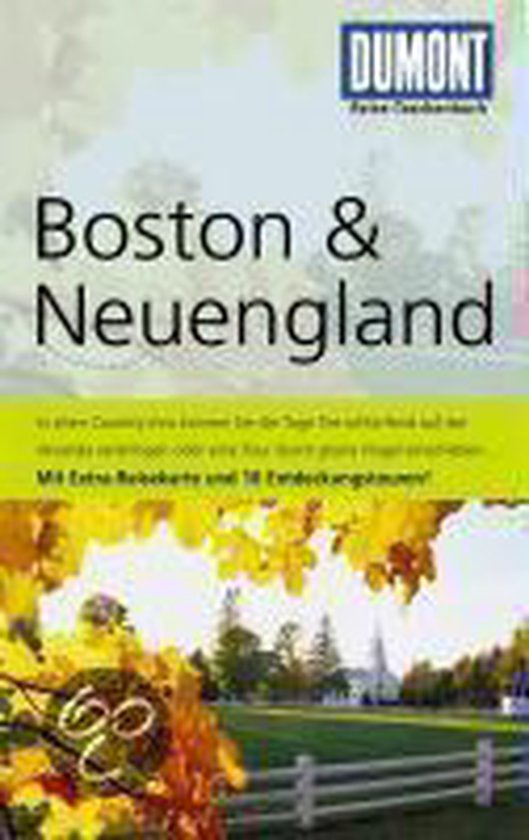 Dumont reisgids Boston & Nieuw-Engeland. Een landschap met herfstkleuren, een witte kerk en een hek.