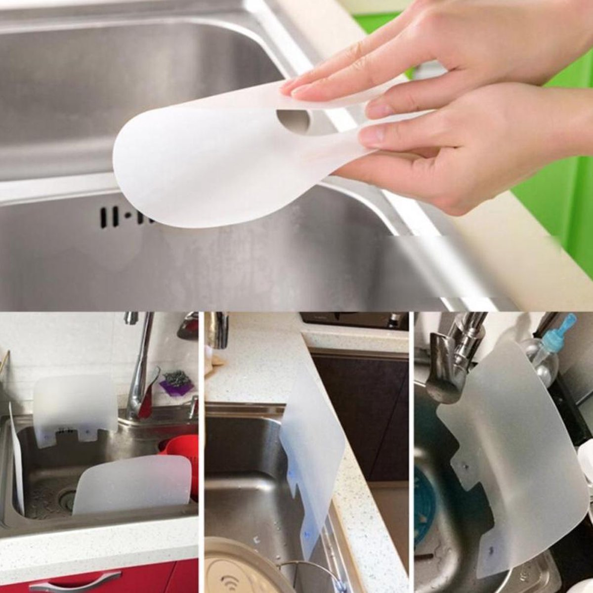 HUDJX Spatbescherming voor gootsteen van siliconen, spatbescherming voor keukenkraan, badkamer, bescherming voor werkblad, voor het drogen van vlakke oppervlakken, 2 verpakkingen