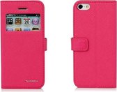 iPhone SE / 5 / 5S Legend leer Window View / S View flip hoesje met stand Pink / Roze