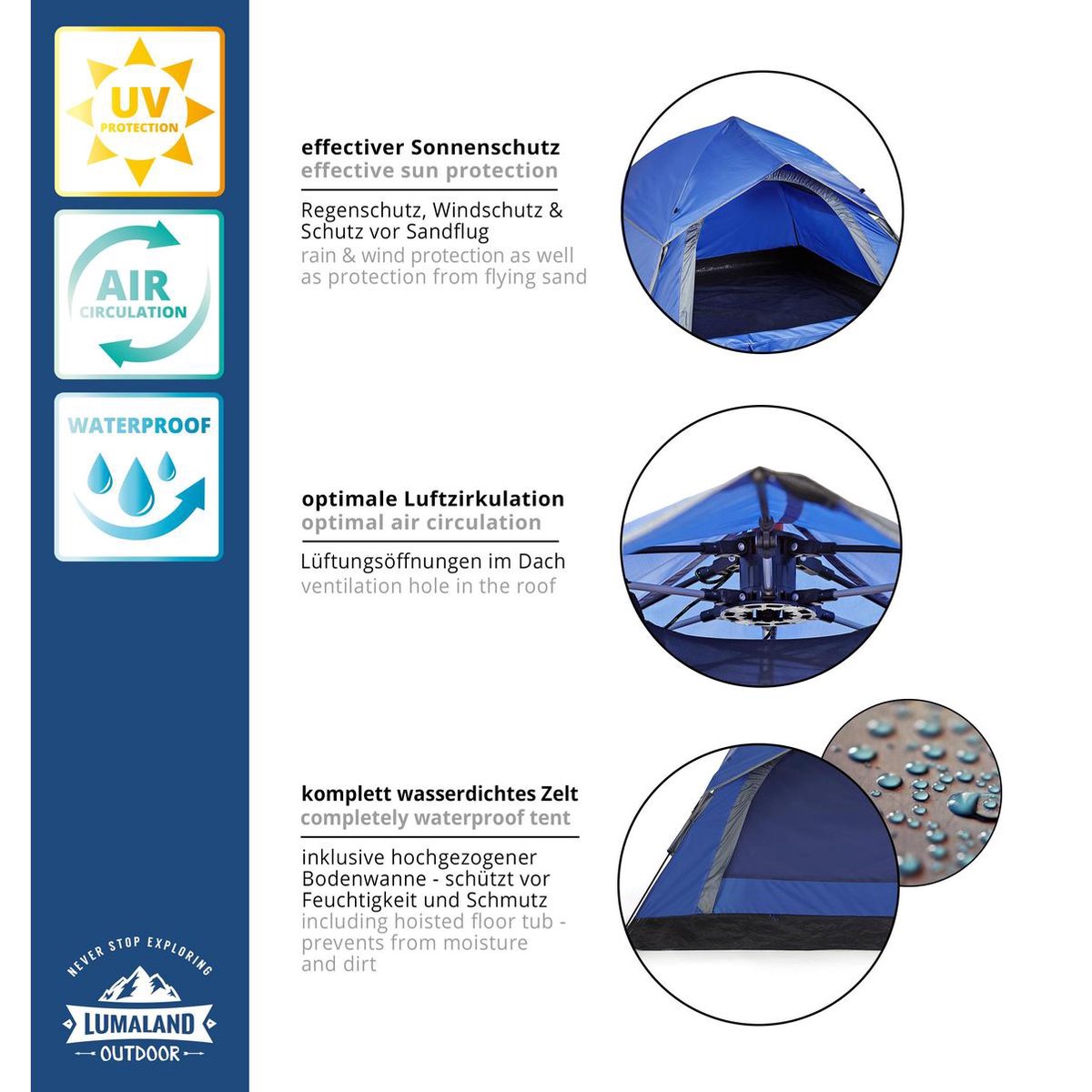 Lumaland Pop Up tent werptent 3 personen 210 x 190 x 110 cm Verkrijgbaar in...