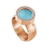 Quiges RVS Schroefsysteem Ring met Zirkonia Rosékleurig Mat 19mm met Verwisselbare Cat's Eye Blauw 12mm Mini Munt