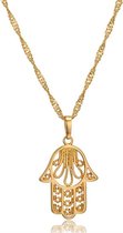 Hamsa Hand Ketting Met Hanger - De Hand Van Fatima - Fatimas Hand - Geluk Bescherming Symbool Decoratie Amulet - Goud Kleurig