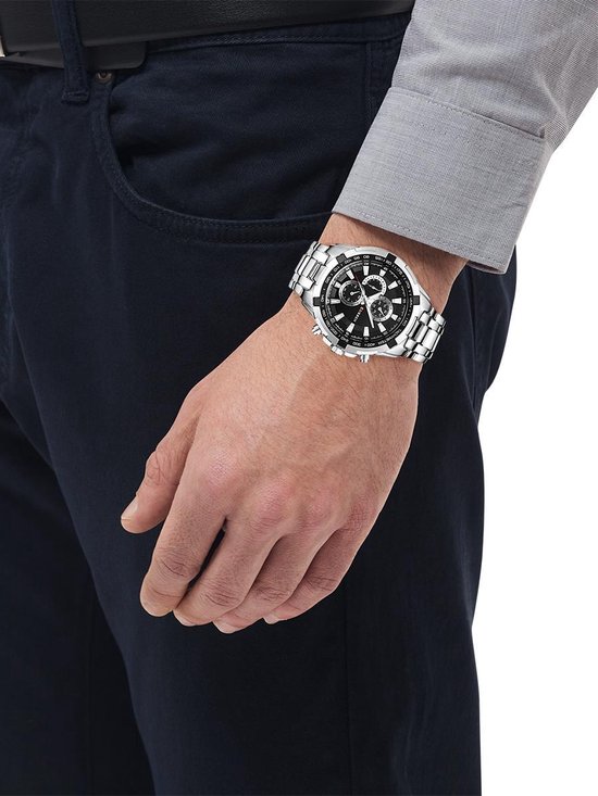 Curren 'Silver Tough' Heren Horloge - Staal - Zilver/Zwart - Ø45 mm - Curren
