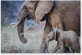 Éléphant avec petit - Peinture sur toile - Salle de séjour