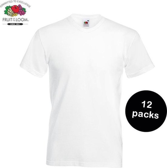12 Pack T-Shirts van Fruit Of The Loom V-Hals Wit