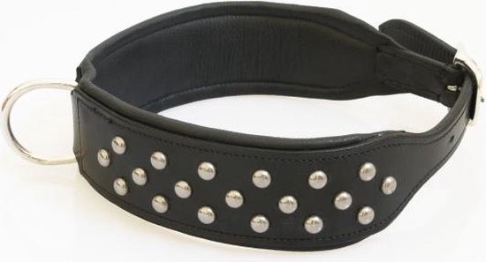 Hondenhalsband extra breed gevoerd met noppen zwart 50 cm