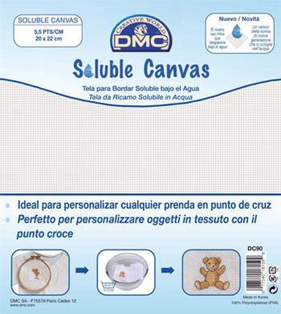 DMC Oplosbare Canvas 14 Count | 5.5 steken per cm. 20 x 22 cm soluble canvas.